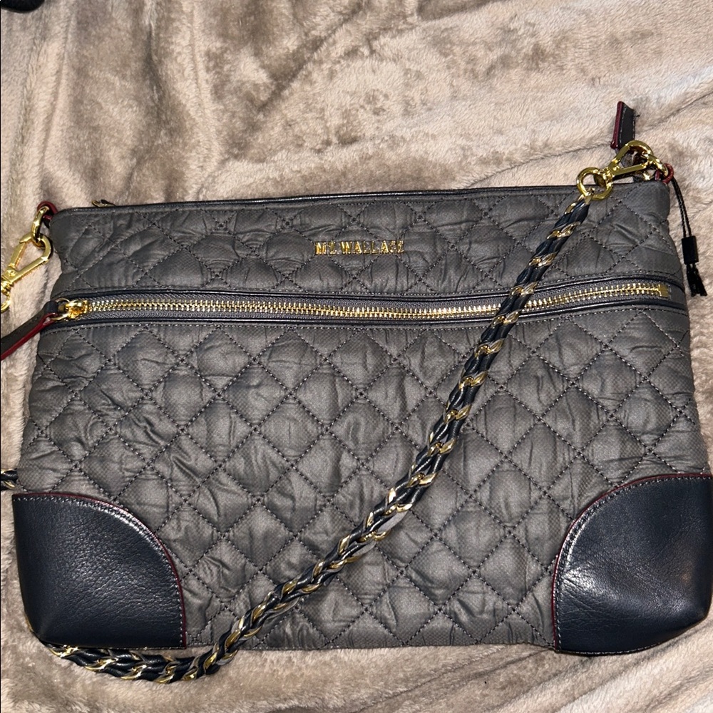 MZ Wallace Gray Quilted Bag with Braided Chain Handles